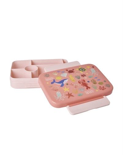 Rice Kids - Plastic 6 Rooms Madkasse - Ocean Print - Coral 